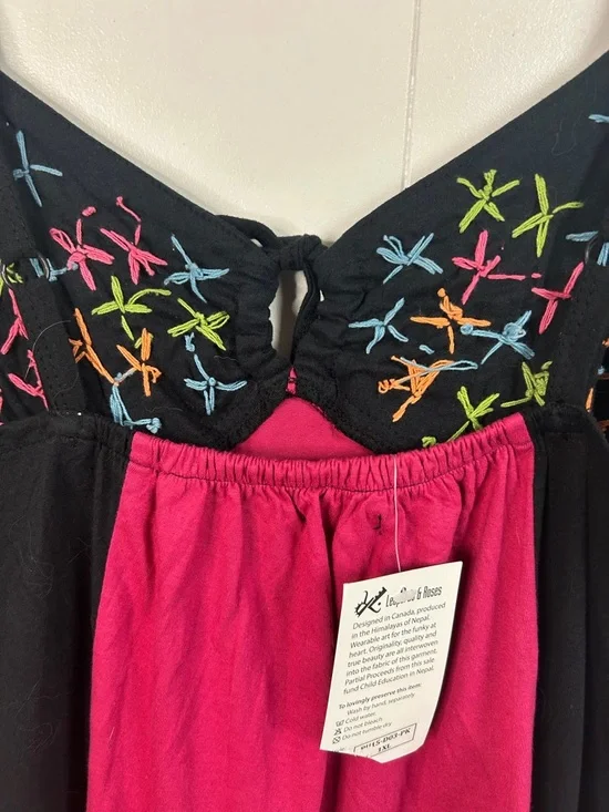 Leopards & Roses Red Sleeveless Midi Hippie Dress Pink Floral Boho Cotton 1X New - Picture 10 of 16